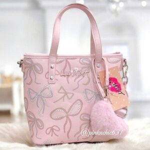 Betsey Johnson Pink Coquette Bow LBKLARA Mini Tote Crossbody Bag